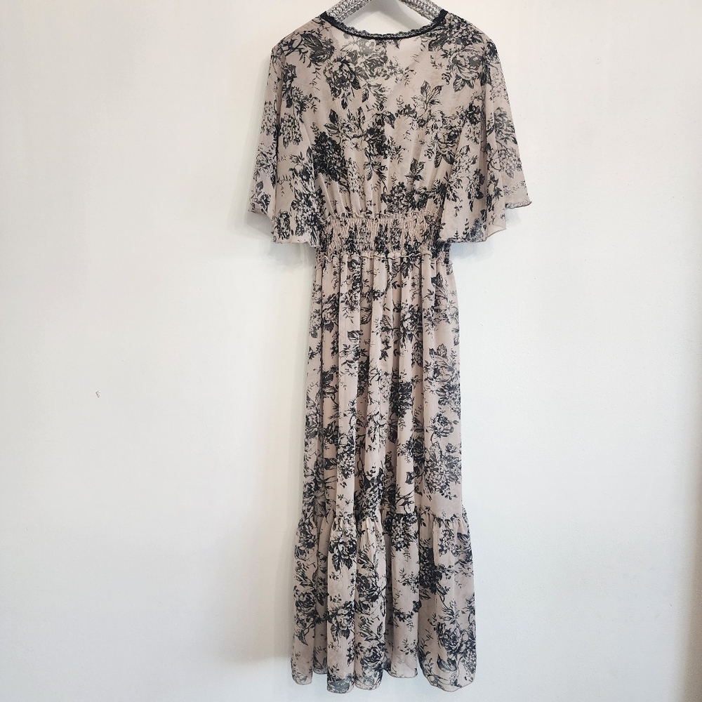 Kate and Lily Black Floral Dress 16W Flutter Sleeve Smocked Waist Boho EUC - Picture 7 of 11